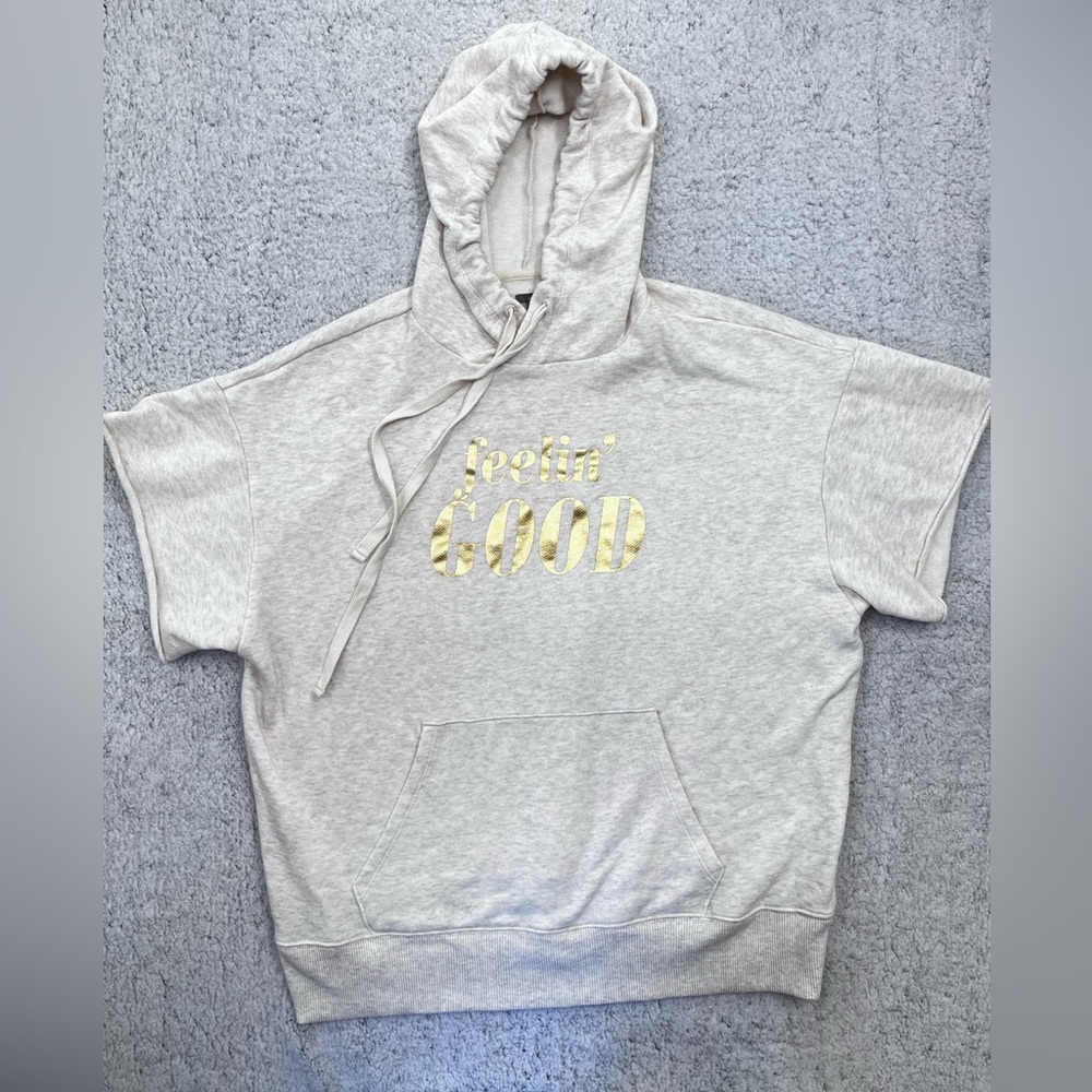 Women's Aerie Cream Feelin Good Short Sleeve Hoodie Sweatshirt Size L